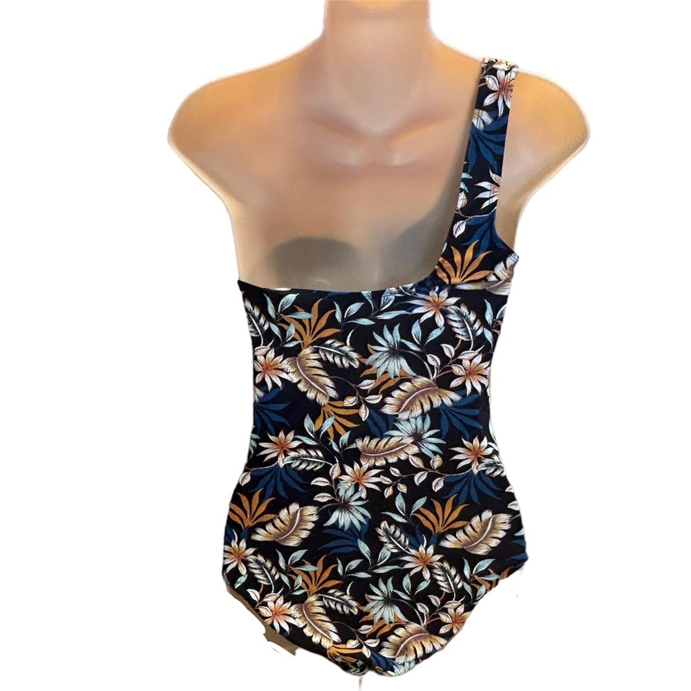 Nip‎ Tuck Rhonda One Shoulder Swimsuit Tropical Leaves Womens Size 8 NWT - Picture 2 of 6